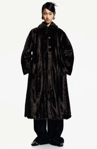 H&M A/W 2024 Fluffy Tie-Belt Coat FOR WOMEN (Dark brown) - Picture 1 of 8
