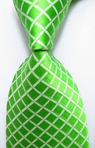 New Classic Checks Light Green White JACQUARD WOVEN 100% Silk Men's Tie Necktie - Picture 1 of 2