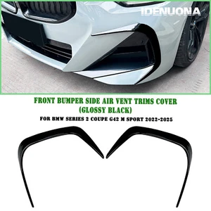 Gloss Black Front Bumper Side Air Vent Trims For BMW 2 Series G42 2022-2025 - Picture 1 of 13