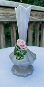 Vintage 7 inch ceramic bud vase with applied roses - Picture 1 of 10