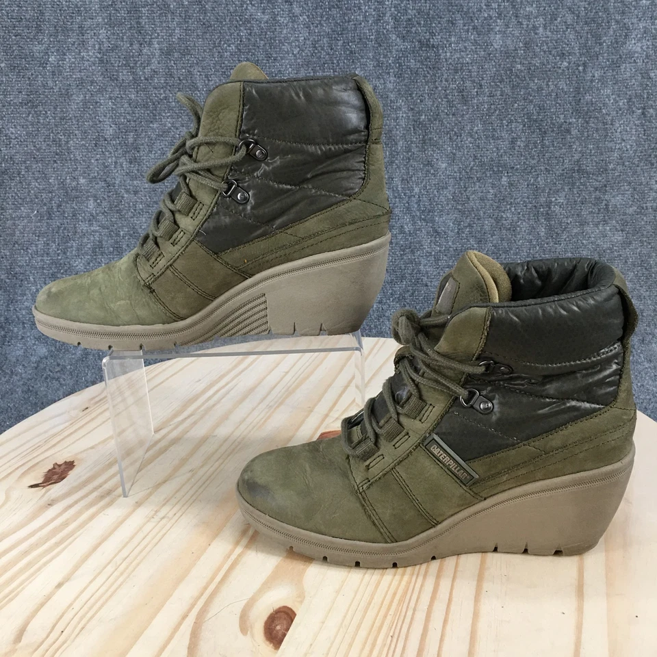 Botas Caterpillar para mujer 9 botines con cuña con cordones P308002 cuero verde oliva Foto 1 de 4