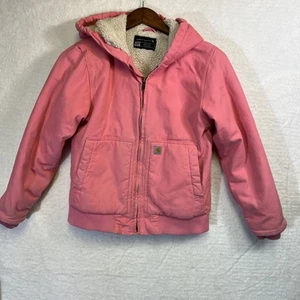 Carhartt Sherpa Lined Pink Hooded Full Zip Jacket Youth Girls Med (10-12) Canvas - Picture 1 of 10