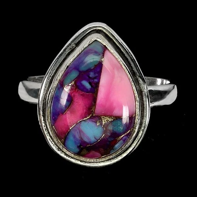 925 Sterling Silver Ring Pear Kingman Turquoise 14x10mm Gemstone Jewelry Size 7 - Image 1 of 4