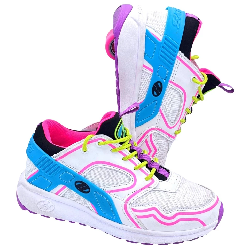 Kids Heelys Wheeled Shoes White Pink Blue Yellow Logo Size Youth 5 Sneakers - Image 1 of 4