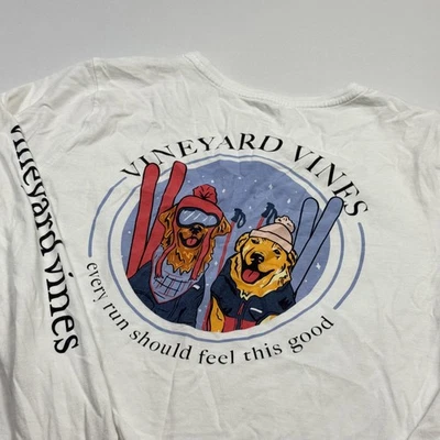 Vineyard Vines Shirt Mens Large White Long Sleeve Pocket Ski Dogs Graphic - Image 1 of 4