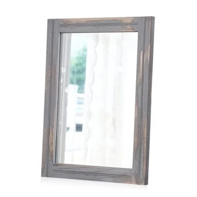  Wood Framed Mirror Rectangular Rustic Wall Mirrors 20"L x 16"W Rustic Grey - Image 1 of 4