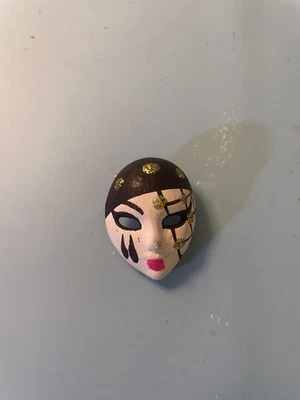Womens Brooch Painted Pin Women’s Mask Head Small Handmade - Image 1 of 4