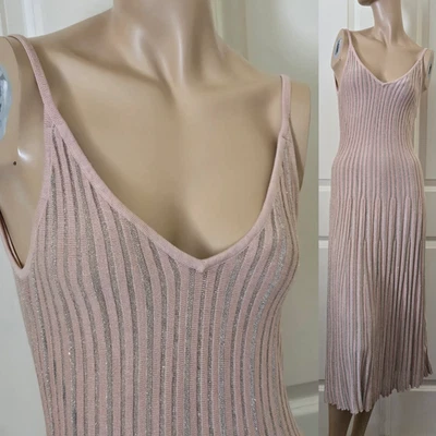 Vestido midi plisado H&M talla xs rosa polvoriento metálico plateado Foto 1 de 4