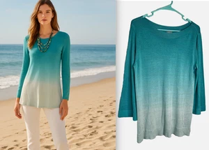 Chico's Gradient Blue Sea Mermaid Sweater Knit Print sz 1 M Top Blouse (13 - Picture 1 of 10