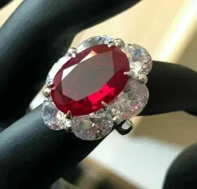Ruby Engagement Ring 14K White Gold Plated Silver 2.5CT Oval Cut Lab Created 925 - Image 1 of 4
