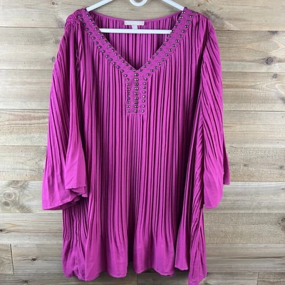 Camisa Woman Within Mujer Manga 3/4 Plisada Cuentas Cuello Blusa Talla 4X 34 36 Foto 1 de 4