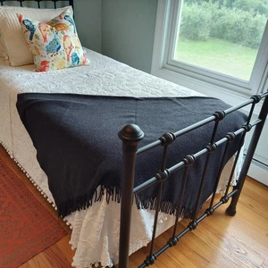 MT IL Plaid Cashmere Wool Throw Blanket Wrap Shawl Charcoal Grey Italy 57x53" - Picture 1 of 5