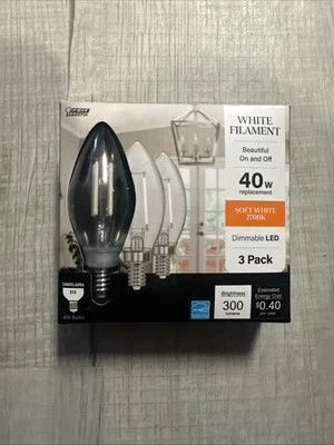 (3-Pk) Feit Electric Candelabra Dimmable Filament LED Light Bulb B10 E12 40W - Image 1 of 4