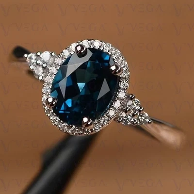 4.60Ct Oval Cut Natural Topaz and Diamond Prong Women Ring 950PT Platinum Plated - Image 1 of 4