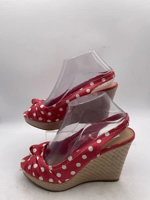 American Eagle Slingback Sandal Women's Sz 7W Red Cotton Polka Dot Wedge Heel - Image 1 of 4