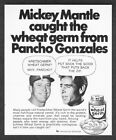 1971 Mickey Mantle Pancho Gonzales photo Kretschmer Wheat Germ vintage print ad