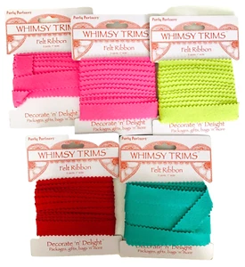 Whimsy Trims Felt Ribbon Zig-Zag Edges Pink Red Green Yellow-Green 5 packs - Picture 1 of 3