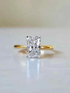 2.00 Ct Radiant Cut Moissanite Solitaire Wedding Ring 14k Yellow Gold Plated - Picture 1 of 8