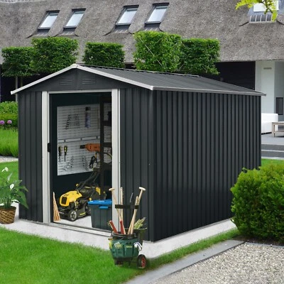 8'x6' / 8'x10' Outdoor Metal Storage Shed Heavy Duty Garden Shed with Floor Base - Image 1 of 4