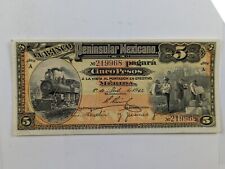1914 Mexico (Banco Peninsular Mexicano) Cinco (5) Pesos Note CRISP!!