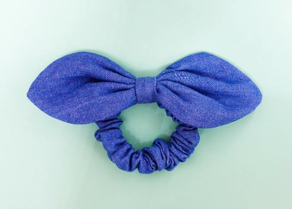 Linda corbata elástica J Crew para niñas lazo azul denim cinta de algodón Foto 1 de 4