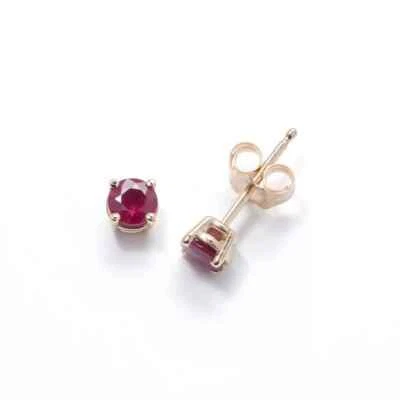14K Yellow Gold Natural Ruby Gemstone Small Studs Earrings Birthday Party Wear - Image 1 of 4