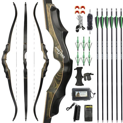 62" Archery Recurve Bow 20-55lbs Takedown 16'' Technology Wood Target Hunting RH - Image 1 of 4