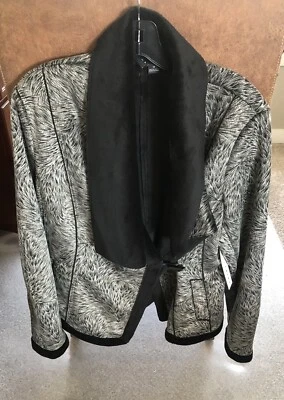 Tribal NWT Black& Gray 1 Button Faux Velvet Suede Feather Whisper Jacket Soft - Image 1 of 4