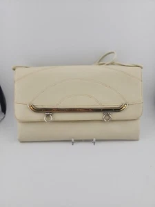 Vintage Lou Taylor Leder Clutch Handtasche Tasche Handtasche mit Pop Out Spiegel Elfenbein - Bild 1 von 4