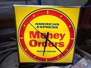 American Express Lighted Sign and Clock Money Order Keeps Good Time CRACKED FACE - Picture 1 of 8