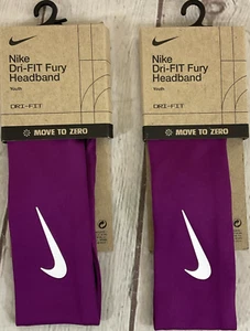 Two Nike Youth Dri Fit One Size Headbands Move To Zero Purple Swoop Logo Grips - Picture 1 of 8