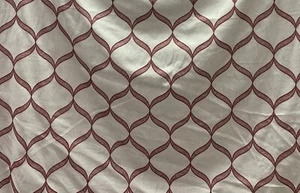 6 Yards Cream With 6” Red Embroidered Diamonds Pattern 54” Decorator Fabric - Picture 1 of 1