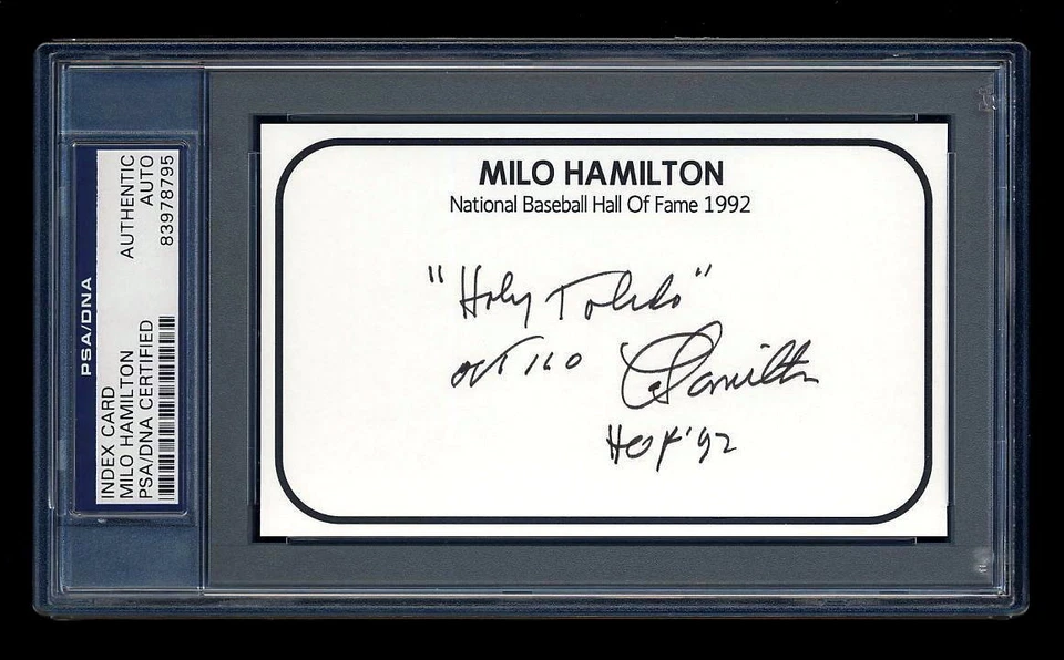 MILO HAMILTON SIGNED MINT INDEX CARD PSA/DNA SLABBED AUTOGRAPHED HOF ASTROS CUBS - Image 1 of 1