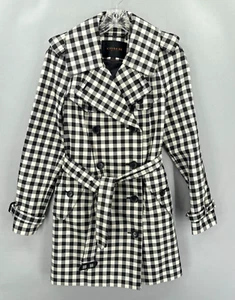 Coach Coat Womens Size 6 Trench Black White Gingham Check Belted Double Breasted - Picture 1 of 21