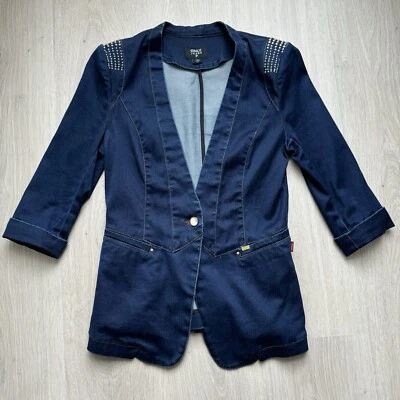 Blazer vaquero a medida Y2K todo azul hombreras reloj de arena denim Foto 1 de 4