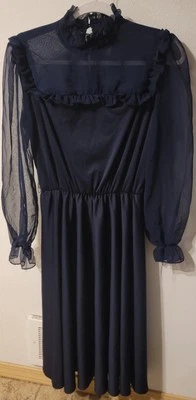 Boston Maids Navy Modest dress size 14 Made In USA Vintage Sheer  - Image 1 of 4