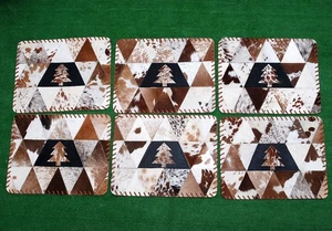 Set of 6 cowhide Table Placemats Dining Table Place Mats Hair on PM-3 - Picture 1 of 6
