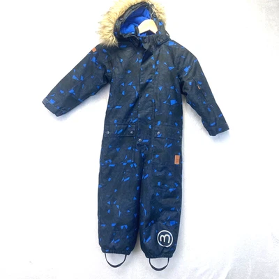 Traje de Nieve Minymo Juvenil 4 104 Negro Azul Con Capucha Una Pieza Forrado de Vellón Borde de Piel Foto 1 de 4