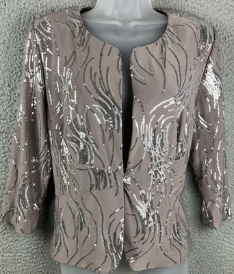 Alex Evenings Sequin Jacket Women's 14 Holiday Party Wedding Neutral Mauve/Taupe - Image 1 of 4