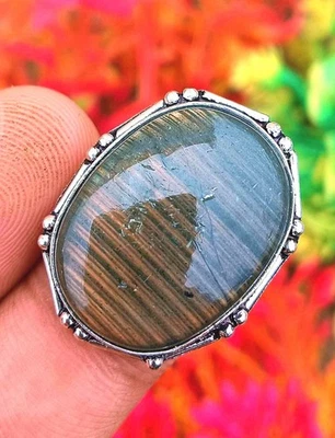 Anillo hecho a mano ojo de tigre talla 8 enchapado en plata de ley 925 joyería para regalo Foto 1 de 2