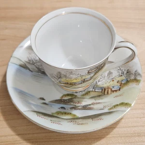 Vintage Fleetwood China Hand Painted Japan Teacup & Saucer Scenic Landscape - Picture 1 of 5