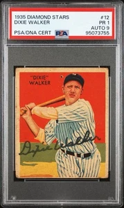 1934-36 Diamond Stars Dixie Walker Signed Auto PSA 1/9 Signature #12 - Picture 1 of 2