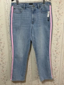 Talbots Women’s Modern Ankle Jean Pink Ribbon Side Stripe Blue Size 14 - Picture 1 of 13