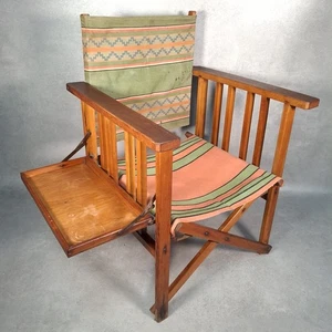 Vintage Haxyes Folding Deck Chair w/ Tray British Made Retro Canvas 1950s Camper - Picture 1 of 19