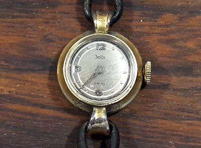 Damen-Armbanduhr, Art-Deco, 1920er, Lederarmband, Walzgold Double 20 Mikron - Bild 1 von 4