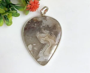 Crazy Lace Agate Silver Overlay Pendant, Pear Shape 2 Inch Pendants Jewelry a317 - Picture 1 of 2