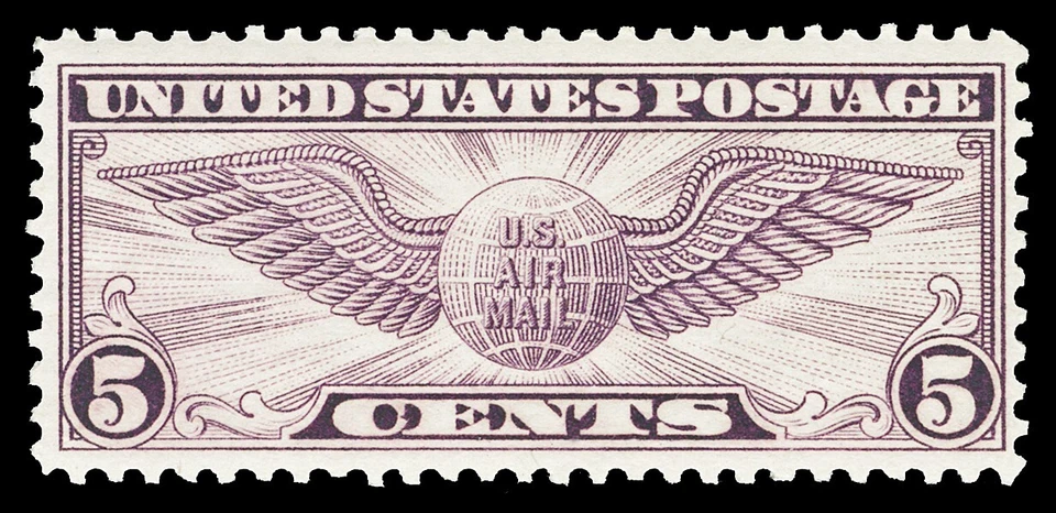 Scott C12 1930 5c Globe Airmail Flat Plate Issue Mint F-VF OG NH Cat $17.50 - Image 1 of 1