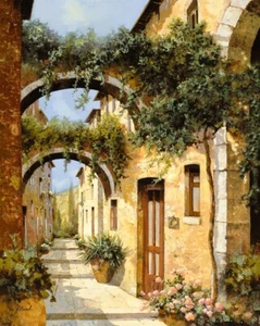 ceramic tile mural backsplash. Tuscany garden arch passage romantic Italy - Picture 1 of 10