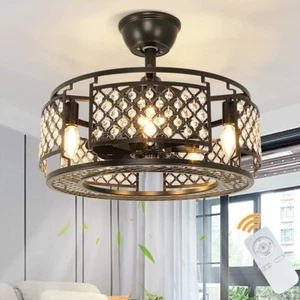 18" Crystal Caged Ceiling Fan Light with Remote for Kitchen No Bulbs Include - Picture 1 of 10