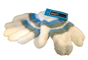 Smart Trend Soft Knit Gloves White with Blue & Gray Stripes Youth One Size - Picture 1 of 1